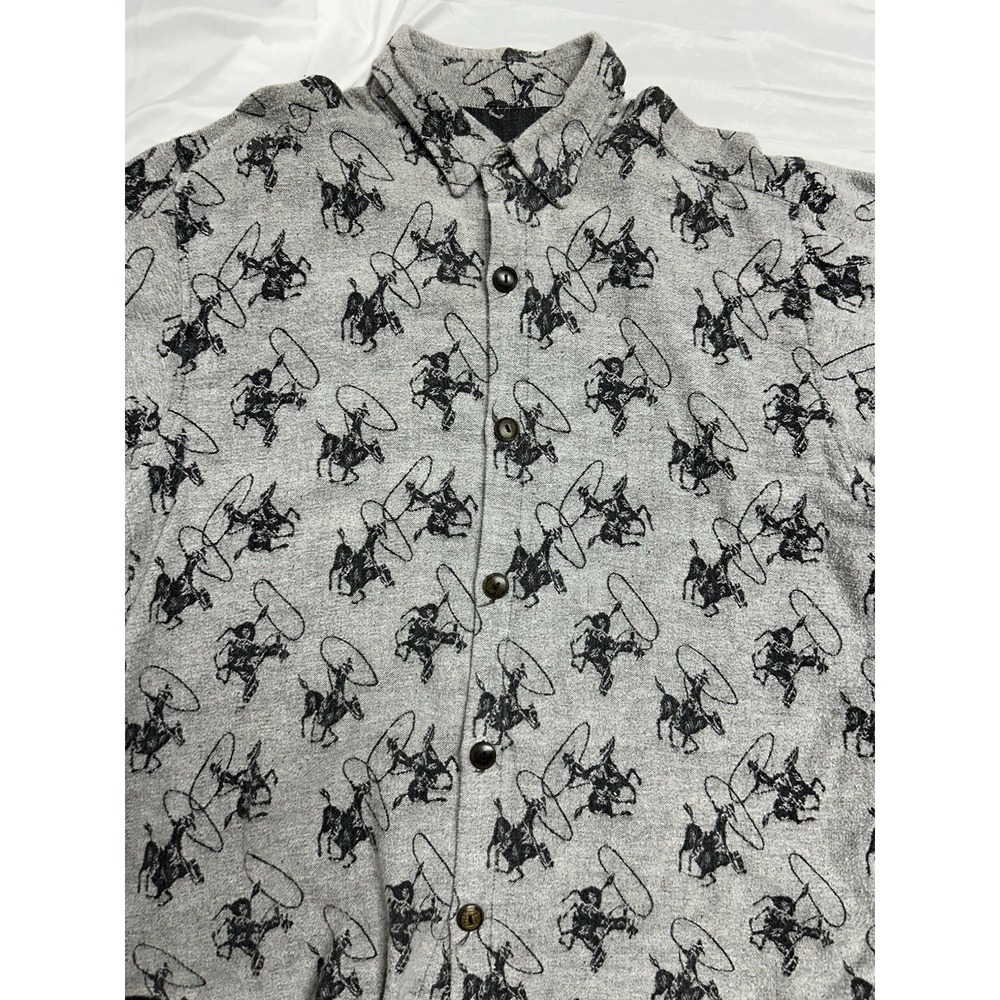 Vintage True Grit Gray Western Flannel Shirt Rodeo Cowboy All Over Print USA Lrg - Picture 4 of 12